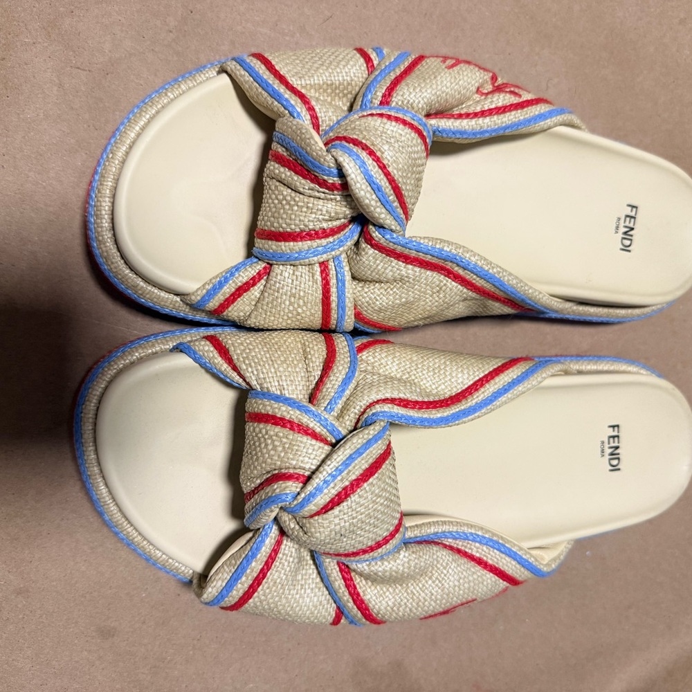 Fendi Beige and Red Slide Sandals
